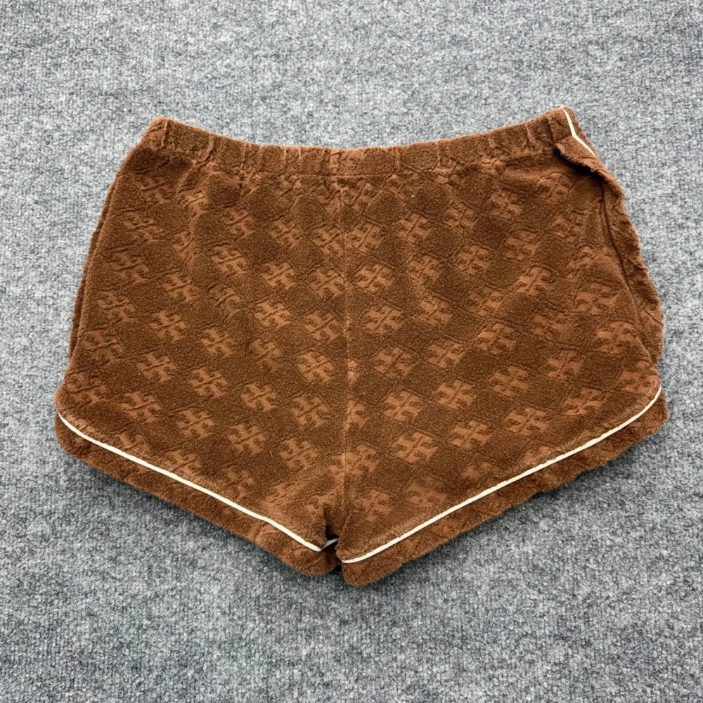 Tory Burch Brown Terry Cloth Monogram Logo Shorts 148134 Small Womens